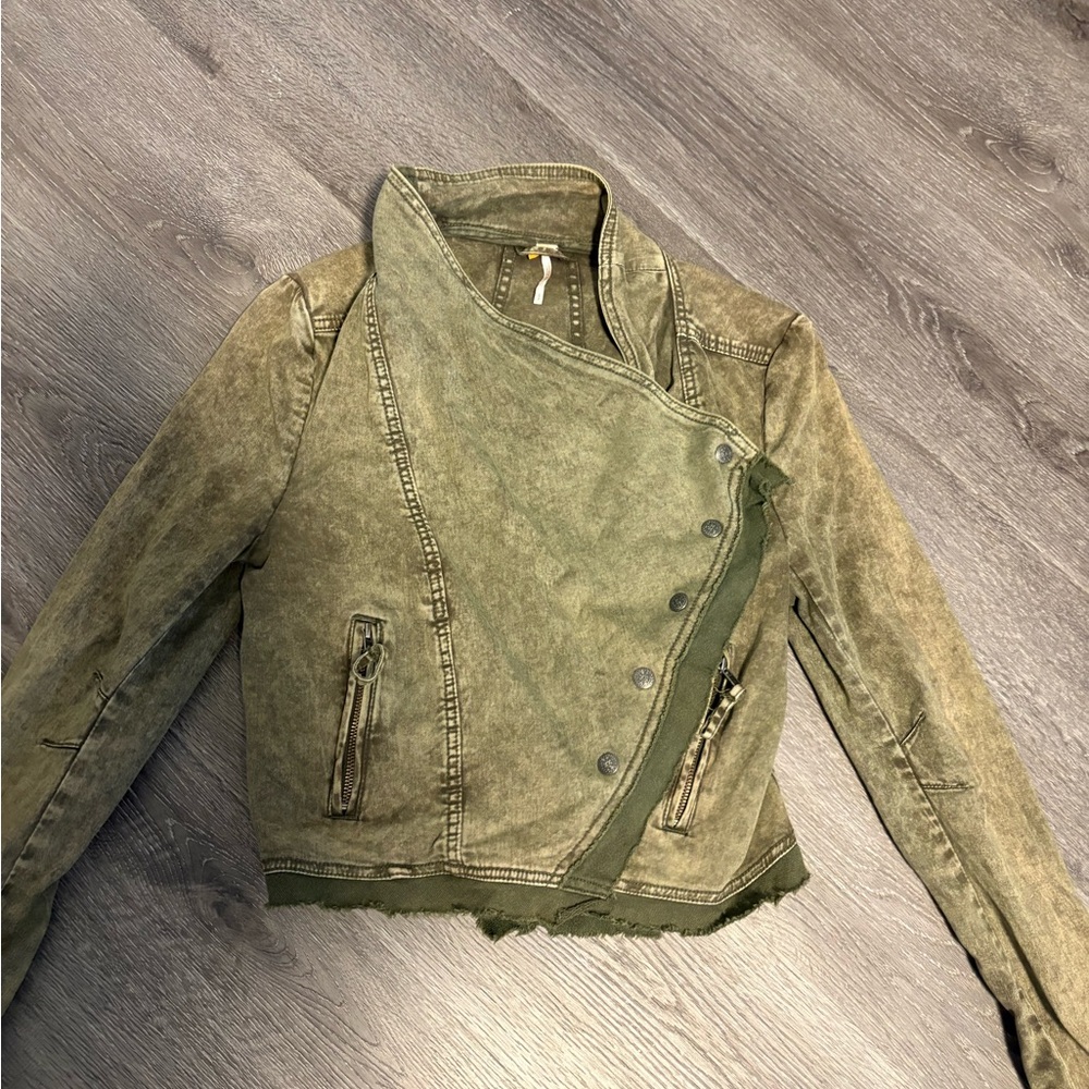 Free People Olive Green Asymmetrical Moto Jacket